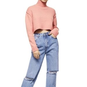 Zara Pink Wool Blend Oversized Cropped Sweater